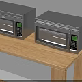 Three Modern Microwaves With Digital Display As Kitchen Appliances On Wooden Table
