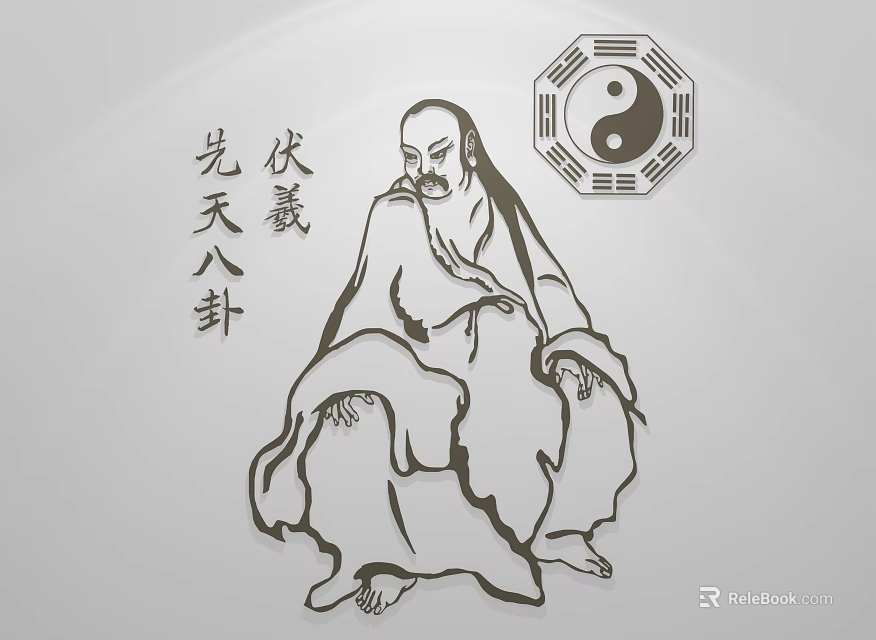 Man Depicted as Fuxi with Xiantian Bagua and Yin Yang Symbol 3d model 