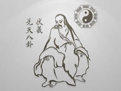 Man Depicted as Fuxi with Xiantian Bagua and Yin Yang Symbol 3d model