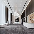 Modern Sales Office Interior With Mountain Shaped Decorative Lights Marble Countertop And Sand Table Model