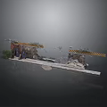 Construction Checkpoint Scene With Yellow Black Striped Barriers Small Trees And Gray Ground