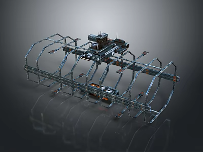 Industrial Mechanical Equipment With Metal Frame Track And Control Components 3d model