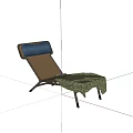 Modern Rattan Lounge Chair With Blue Cushion And Metal Frame