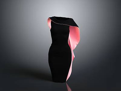 Stylish One Shoulder Dress With Black And Pink Panel Smooth Material Design 3d model