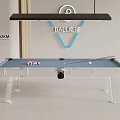 POUJFORM Modern Pool Table With Transparent Legs And Blue Felt Surface 3d model