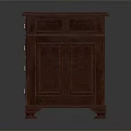 Elegant Dark Brown Wooden Office Desk With Symmetrical Design Metal Handles And Drawers