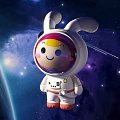 Cute Rabbit Astronaut Doll With Helmet In Starry Space Background Near Earth