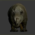 Realistic Rhinoceros Sculpture With Textured Brown Gray Surface On Dark Background