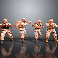 Toy Military Action Figures In Camouflage Uniforms With Various Weapon Poses
