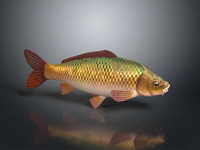 Golden Green Red Scaled Fish Figurine as Stylish Home Living Accessory 3d model