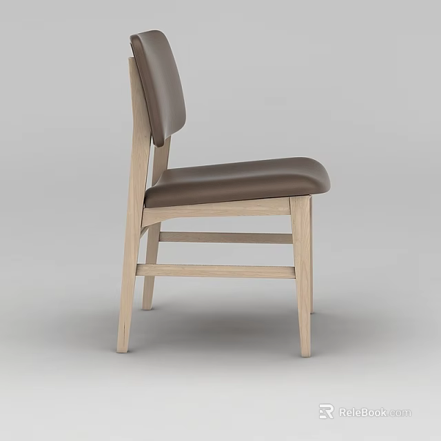 Simple Wooden Frame Chair With Brown Leather Seat And Backrest 3d model 
