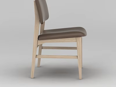 Simple Wooden Frame Chair With Brown Leather Seat And Backrest 3d model