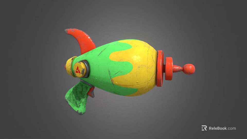 Colorful Cartoon Toy Rocket With Green Yellow Red Design And 3D Model Details 3d model 