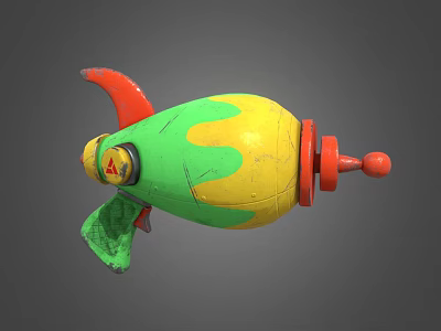 Colorful Cartoon Toy Rocket With Green Yellow Red Design And 3D Model Details 3d model