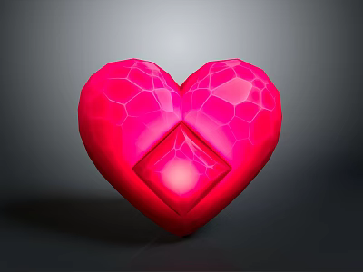 Decorative Red Heart With Hexagonal Texture And Central Glowing Diamond 3d model