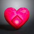Decorative Red Heart With Hexagonal Texture And Central Glowing Diamond 3d model
