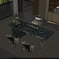 Modern Green Marble Tea Table With Comfortable Chairs And Tea Sets