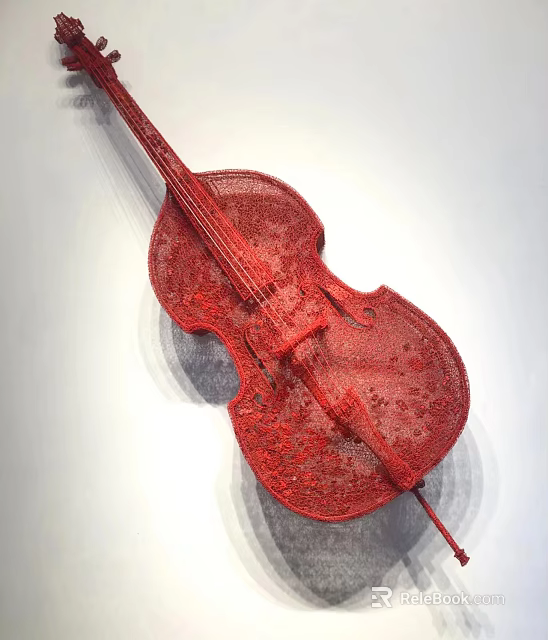 Red Violin Shaped Pendant with Intricate Decorative Patterns for Home Wall Decoration 3d model 
