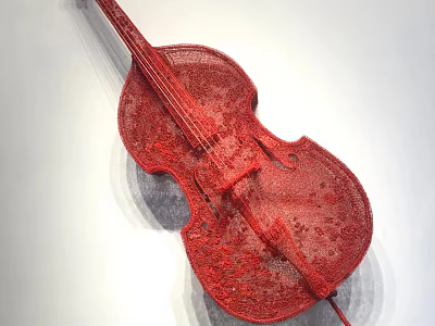 Red Violin Shaped Pendant with Intricate Decorative Patterns for Home Wall Decoration 3d model