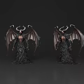 Dark Fantasy Game and Movie Character With Curved Horns Bat Wings and Tattered Robe