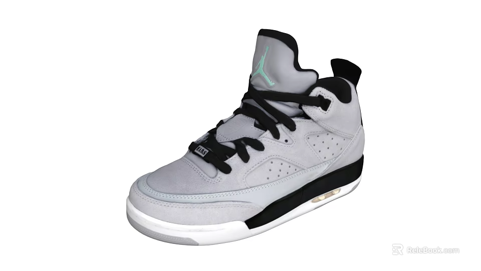 Gray High Top Suede Shoes With Black Laces White Sole And Side Logo 3d model 
