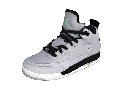 Gray High Top Suede Shoes With Black Laces White Sole And Side Logo 3d model