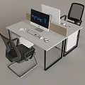 Modern Office Desk and Chair Set with Computer Monitor Keyboard Mouse and Mesh Chairs