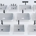 Various White Ceramic Washbasin Designs With Wall Mounted Styles And Different Shapes 3d model