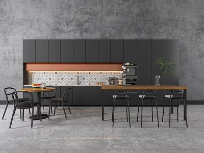 Modern Bar Interior Featuring Dark Cabinets Tile Accents And Seating 3d model