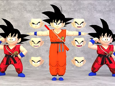 Anime Game Character Goku In Orange Red Outfits With Multiple Expressions And Poses 3d model