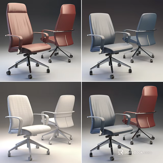 Modern Office Chairs In Multiple Colors With Ergonomic Design And Rolling Casters 3d model