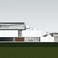 Modern White House Exterior Design With Large Windows And Green Lawn Against Blue Sky