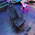 Black Leather Gaming Chair With White Stitching Adjustable Armrests Footrest And RGB Lighting