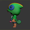 Colorful Game Movie Character 3D Model With Yellow Green Hood Large Blue Eyes Holding Pink Object
