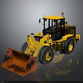 Yellow Construction Loader With Large Bucket And Black Tires On Reflective Surface 3d model