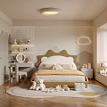 Kids Room Interior Design With Bed Cloud Lamp Wardrobe Rug Stuffed Toys And Window Blinds