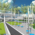 Curved Road Facilities With Greenery Trees And Recreational Walkways Design