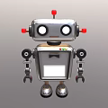 Vintage Metallic Robot Character With Big Eyes Red Buttons And Mechanical Arms