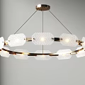 Modern Round Chandelier With Brass Frame And Textured White Glass Shades Elegant Lighting Fixture