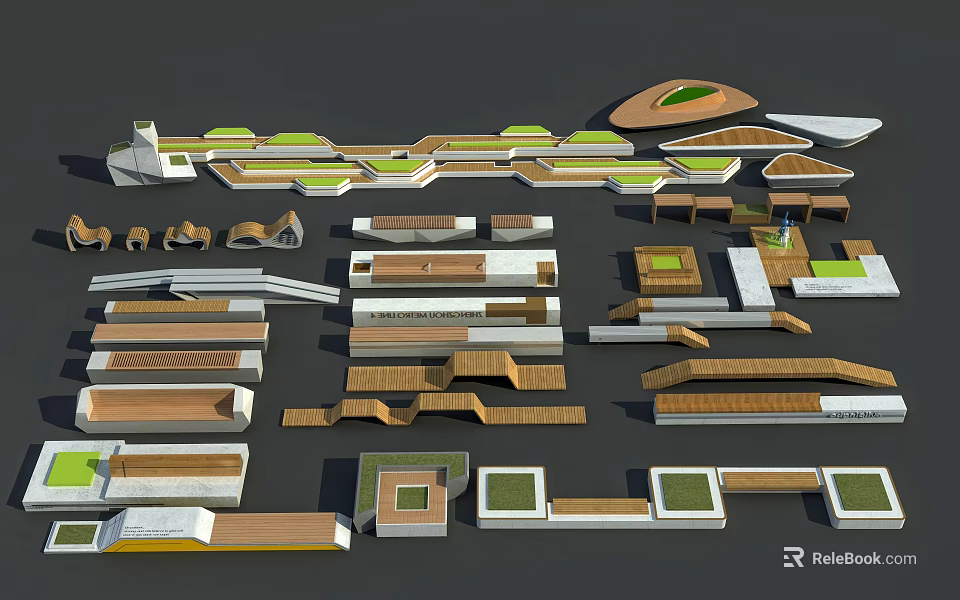 Modern Architectural Models With Various Shapes Green Spaces And Platform Structures 3d model