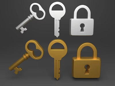 Silver and Gold Keys with Matching Locks 3D Designed Metal Models 3d model