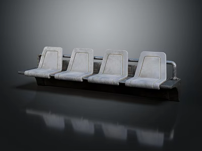 Industrial Four Seat Bench With Dark Metal Frame Upholstered Seats And Backrests 3d model