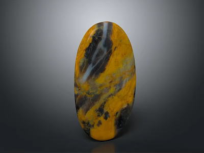 Oval Shaped Wooden Stone With Yellow Black White Natural Texture And Patterns 3d model
