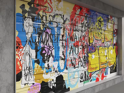 Vibrant Graffiti Background Wall With Colorful Abstract Art And Urban Design Elements 3d model