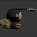Cartoon Penguin Character With Black Body White Belly Orange Beak Carrying Sack And Holding Gun