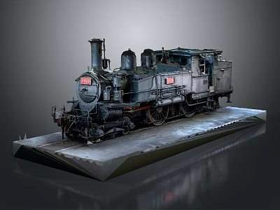 Vintage Steam Train Model Showcased On Metallic Display Platform With Classic Details 3d model
