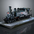 Vintage Steam Train Model Showcased On Metallic Display Platform With Classic Details