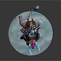 Game Fantasy Character In Helmet Riding Pink Pig With Blue Hammer And Icy Base