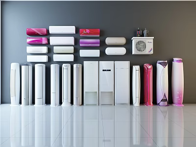 Colorful Air Conditioner Fans Featuring Wall Mounted And Floor Standing Designs 3d model