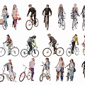Group of Diverse People Riding Different Types of Bicycles in Various Styles